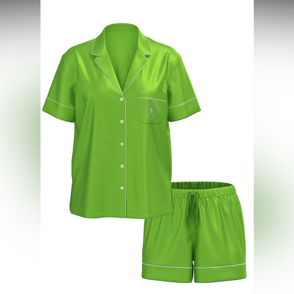 Victoria's Secret Green Satin Pajama with Logo - Picture 4 of 5